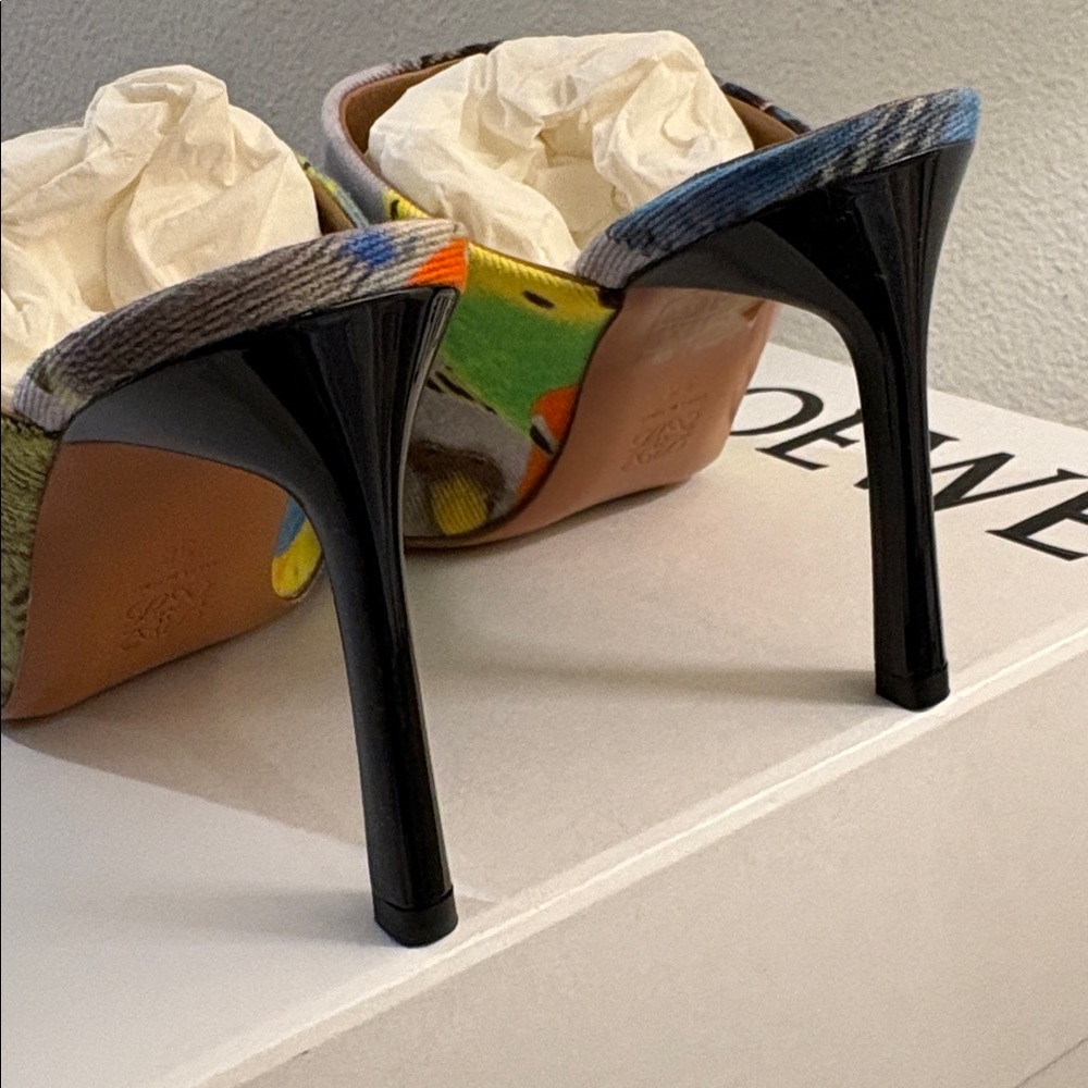 NIB [Loewe] Bird Printed Fabric Slip-On Heel Sandal Mules Women’s EU 36 / US 6 - Picture 7 of 13